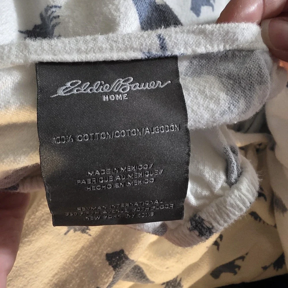 Eddie Bauer Home Queen Sheet Set 100% Cotton White/Blue Bear Tree Print